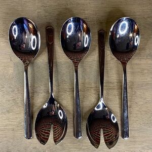 WMF Manaos Bistro Cromargan Serving Set 9 1/4" Spoon Fork Stainless Flatware X 5